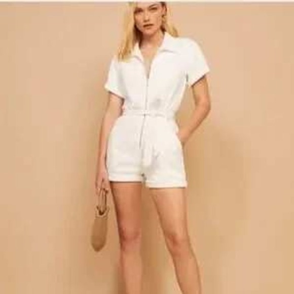 Reformation Sadie Utility Jumpsuit - Organic Cotton Denim Romper- White Size 0 - Picture 4 of 6